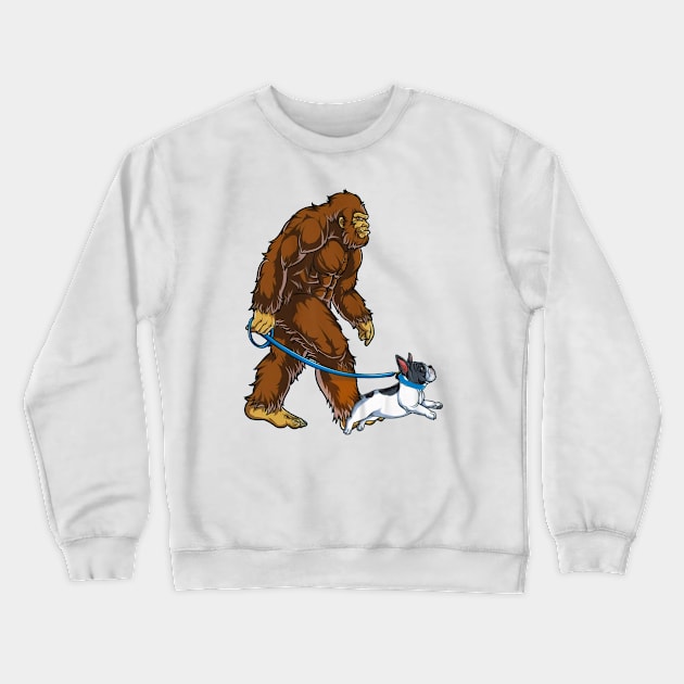 Funny Bigfoot Sasquatch Walking French Bulldog Crewneck Sweatshirt by JameMalbie